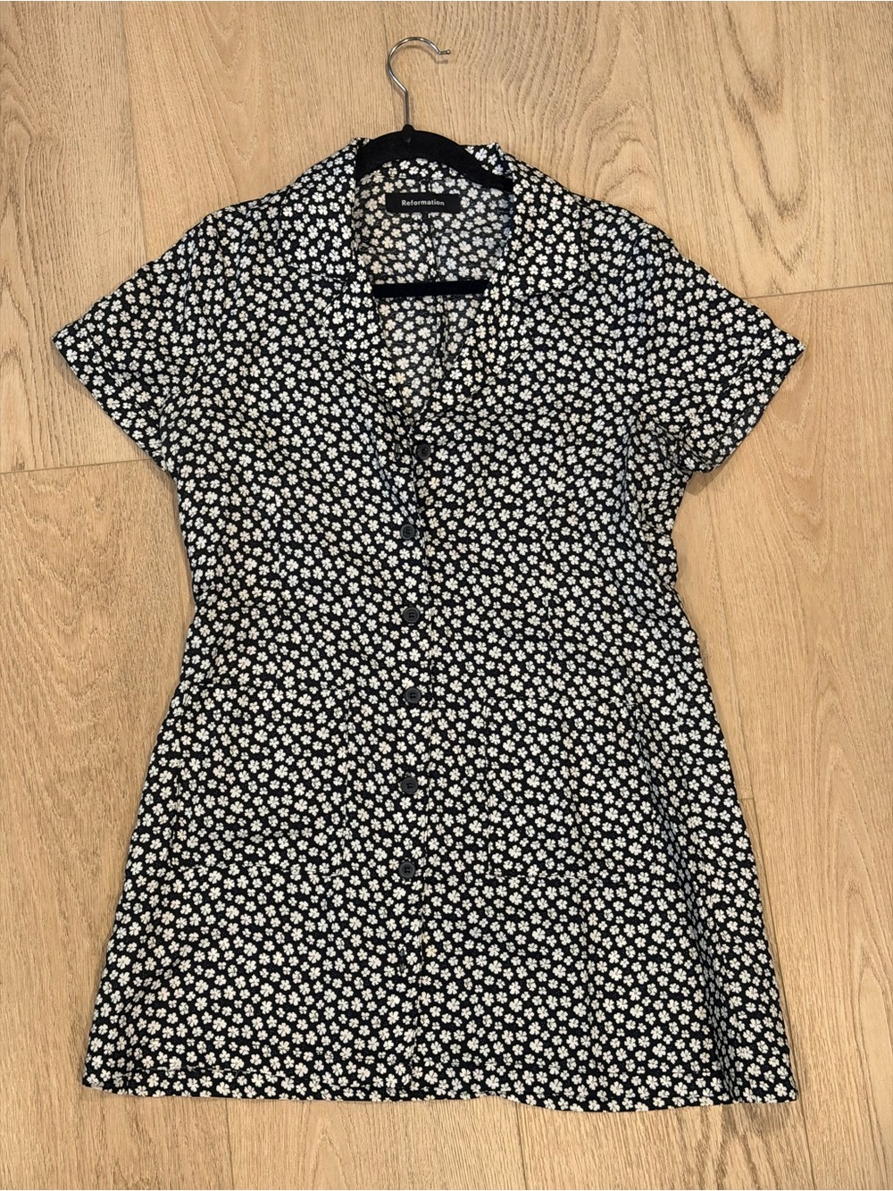 Reformation Black Mini Dress with White Daisy Print